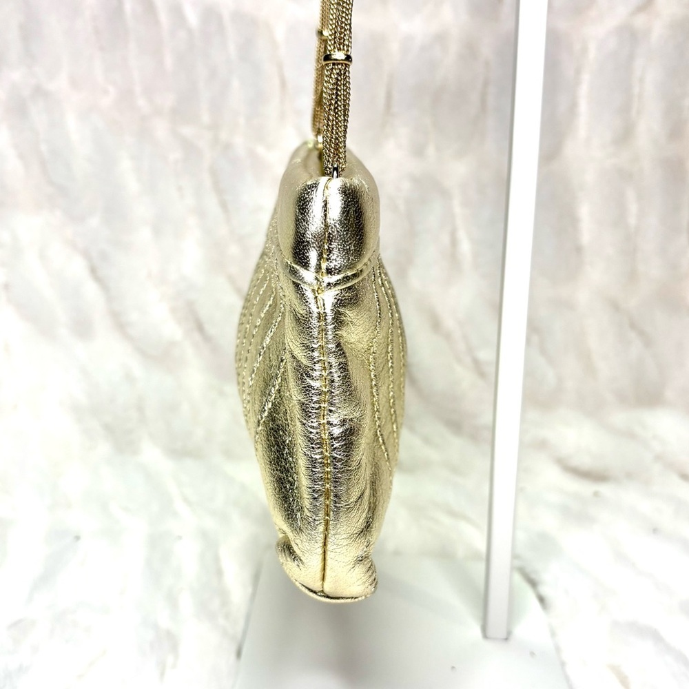 Lauren Merkin Shimmery Gold Clutch with Chain Evening Bag/ Cocktail Party - Picture 3 of 10
